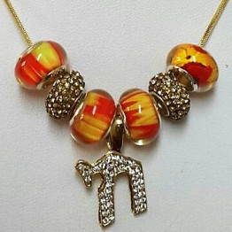 Murano glass - Gold Chai with Zircons