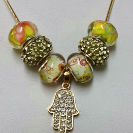 Murano glass necklace -  Hamsa with Zircons 