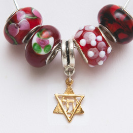 Gold Star of David with Chai and Pandora Style beads.