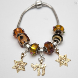 Pandora Style gold Star of David & Chai Bracelet