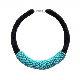 Turquoise & Black cotton thread unique necklace | Knitted Toho beads statement necklace | Women's necklace | Handmade Jewelry
