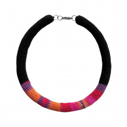 Colorful unique boho necklace | Black cotton thread necklace | Statement knitted necklace | Handmade Jewelry | Women's necklace