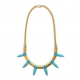 Turquoise gemstone beads & 24k gold plated tubes beads necklace