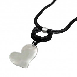 925 silver plated heart pendant & black mesh tube | Long necklace | Women's necklace | Handmade necklace | Statement Jewelry | Unique Jewelry