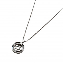 Men's necklace 3D Round pendant & stainless steel Star of David