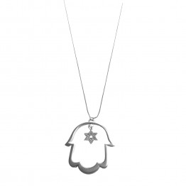 Big Hamsa 925 silver plated pendant combined small Star of David pendant necklace