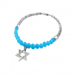  925 plated Silver Star of David pendant & Light blue, gray crystals necklace | Women necklace | Handmade necklace | Statement Jewelry | Unique Jewelry