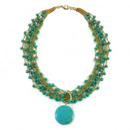 Knitted turquoise green & turquoise stone necklace, Jewelry Necklace, Necklace Mother Gift, Necklace Jewelry, Jewelry Gifts
