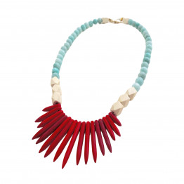Handmade Red gemstone Howlite, Amazonite, wood beads necklace