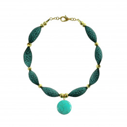 Blue-green & turquoise stone unique necklace | Golden metal bead necklace | Women's necklace | Statement Jewelry