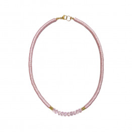 Antique pink silicone ring combined with pink crystals and gold beads necklace 