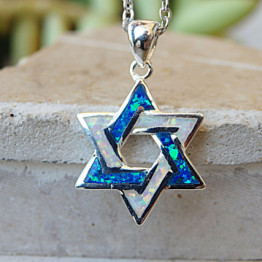 Star of David Blue necklace white opal 925 silver 