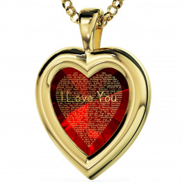  “I love you” heart pendant, Romantic necklace, Anniversary gift, 24k gold plated & Cubic Zirconia, Valentine gift.