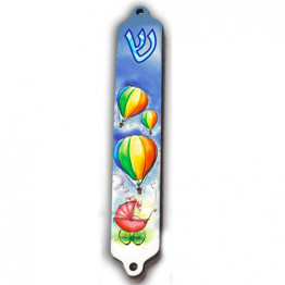 Young at heart mezuzah case with hot air balloon/baby carriage The perfect new baby gift, a unique baby shower gift idea, or a special gift for the new parent -C