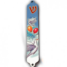 Young at heart mezuzah case- Balloons/doves -The perfect new baby gift, a unique baby shower gift idea, or a special gift for the new parent-G,