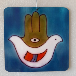 Hamsa Dove - Wine Platter For Table & Wall by ArtForWine. Made in Israel by Local Artist ### art painting trivet placemat judaica