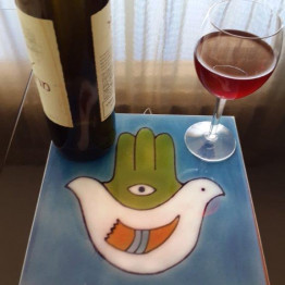 Hamsa Dove - Wine Platter For Table & Wall by ArtForWine. Made in Israel by Local Artist ### art painting coaster placemat judaica