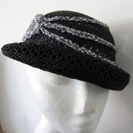 Artsy Bohemian navy embellished,straw HAT,Wearable Art, One of a kind, Holidays, Church,stylish head covering, elegant, classy