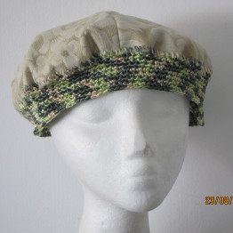 Mother's day BOHO chic Pistachio/creme brocade BERET, silk crochet HAT,One of a kind, Passover, Holidays, Church, Synagogue, head covering